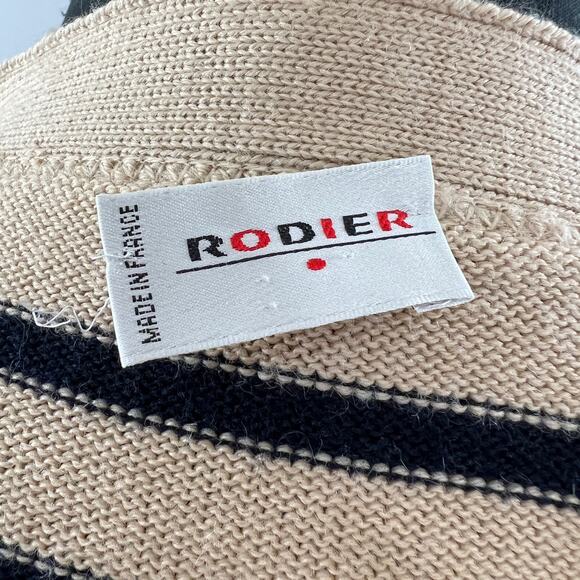 Rodier France Tan Black Stripe Long Sleeve Open Front Woven Cardigan Sweater - Picture 7 of 7